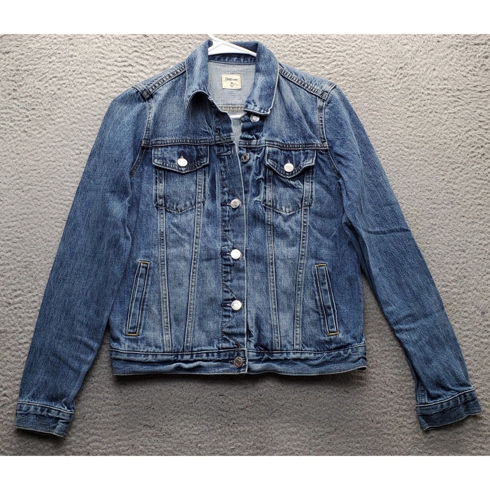 Gap 1969 Trucker Jacket Womens XS Blue Denim Long Sleeve Collared Button Front